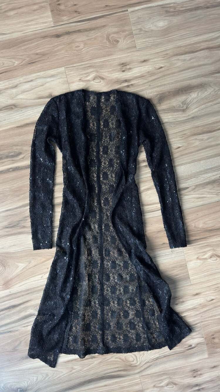 Duster Cardigan Black Lace Sequin XS/S
